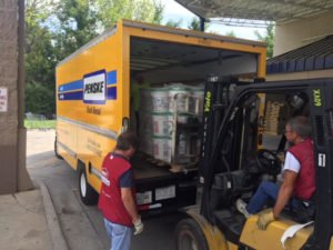 A truck full of donated supplies.